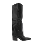 4Us Stivale Donna Nero con Gambale Removibile e Tacco Largo Alto 70mm