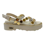 Cult Sandalo Donna Bianco Sporco con Borchie Oro Specchiate