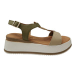Melluso Sandalo Donna in Pelle Crema Verde con Zeppa Alta 60mm