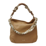 M Brc Borsa a Spalla Donna Story in Pelle Cammello con Manici Intrecciati