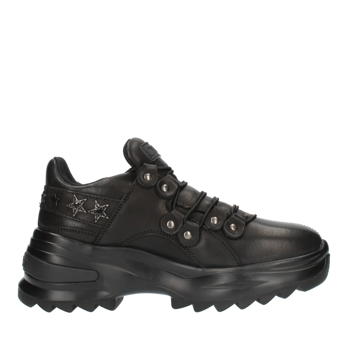 Cult Sneakers Nera in Pelle con Lacci Elasticizzati