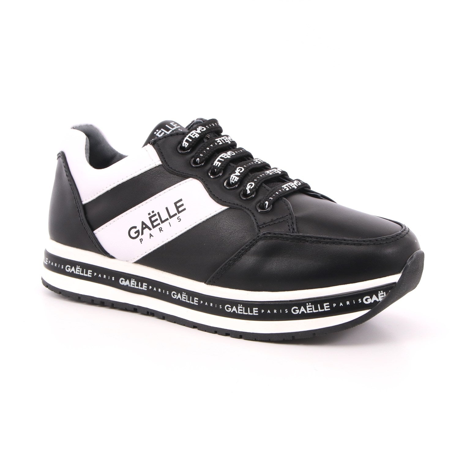 Gaelle Sneakers Platform Bambina in Ecopelle Nera Bianca Logata