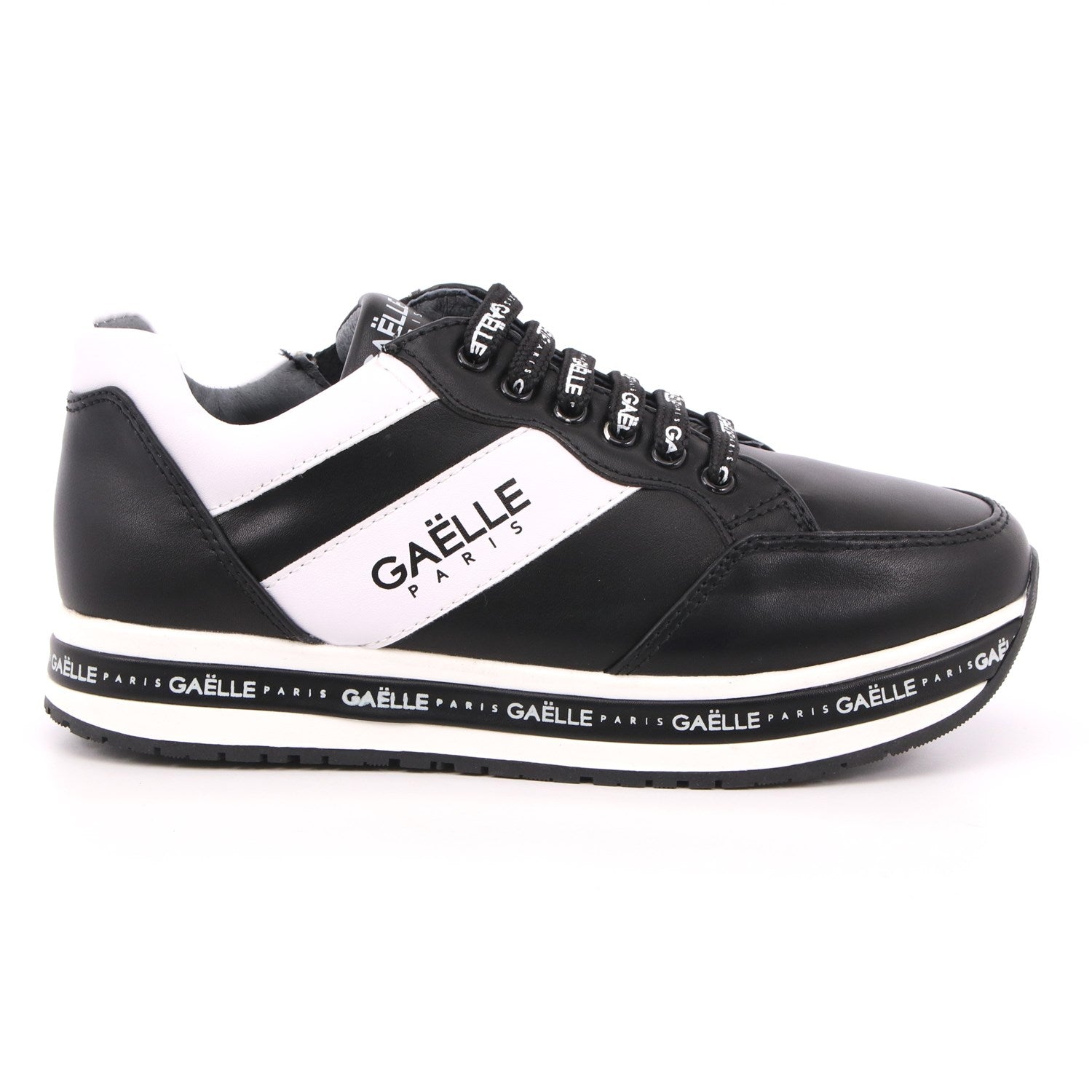 Gaelle Sneakers Platform Bambina in Ecopelle Nera Bianca Logata