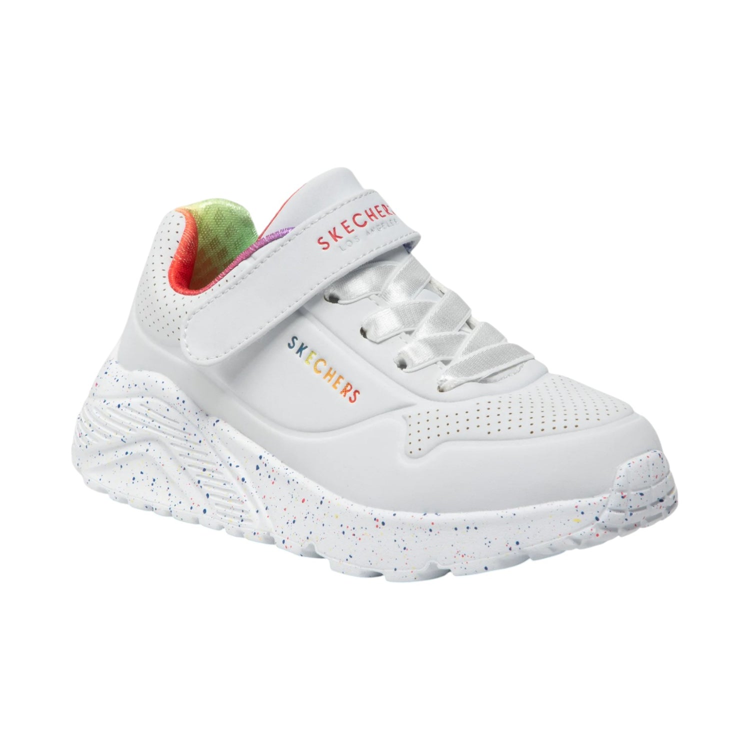 Skechers Sneakers Bambina in Ecopelle Bianco Multi Uno Lite-Rainbow Specks