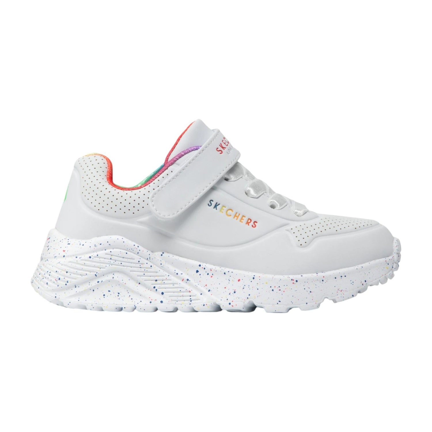 Skechers Sneakers Bambina in Ecopelle Bianco Multi Uno Lite-Rainbow Specks