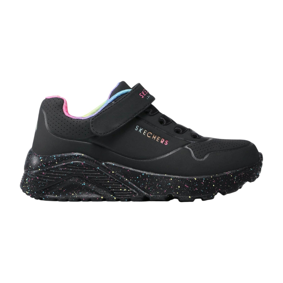Skechers Sneakers Bambina in Ecopelle Nero Multi Uno Lite-Rainbow Specks
