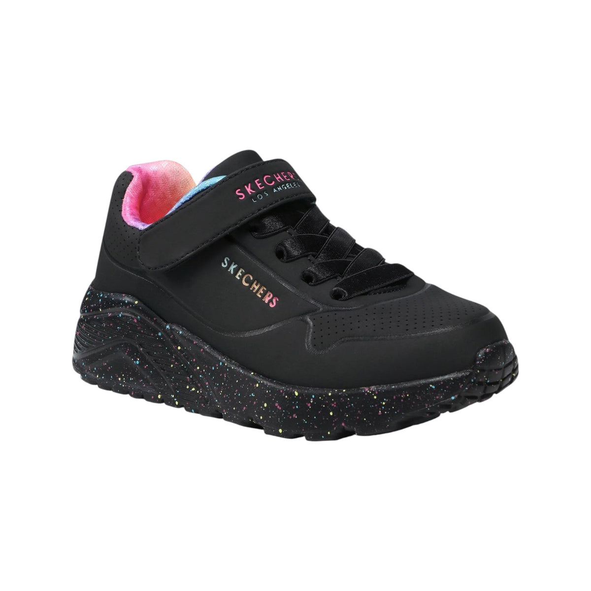 Skechers Sneakers Bambina in Ecopelle Nero Multi Uno Lite-Rainbow Specks