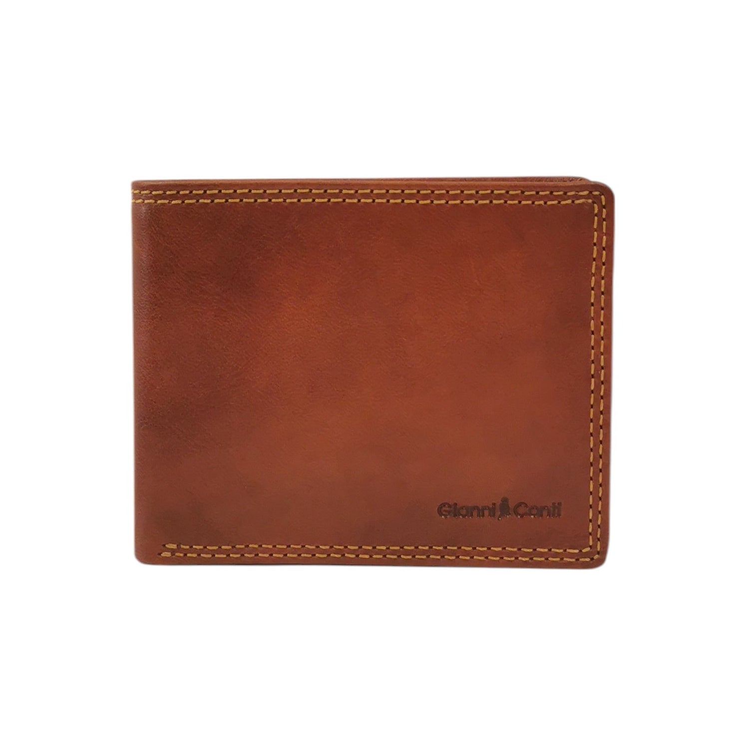 Gianni Conti Portafoglio Uomo in Pelle Cuoio con Cuciture a Contrasto