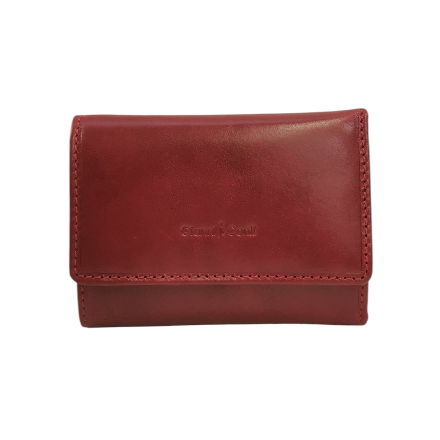 Gianni Conti Portafoglio Piccolo Donna in Pelle Rosso con Cuciture