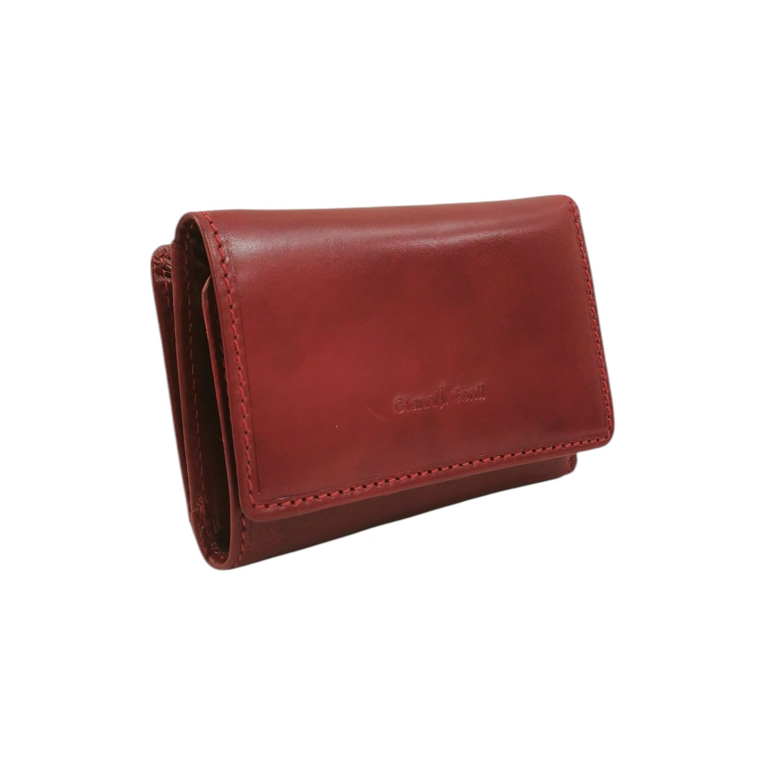 Gianni Conti Portafoglio Piccolo Donna in Pelle Rosso con Cuciture