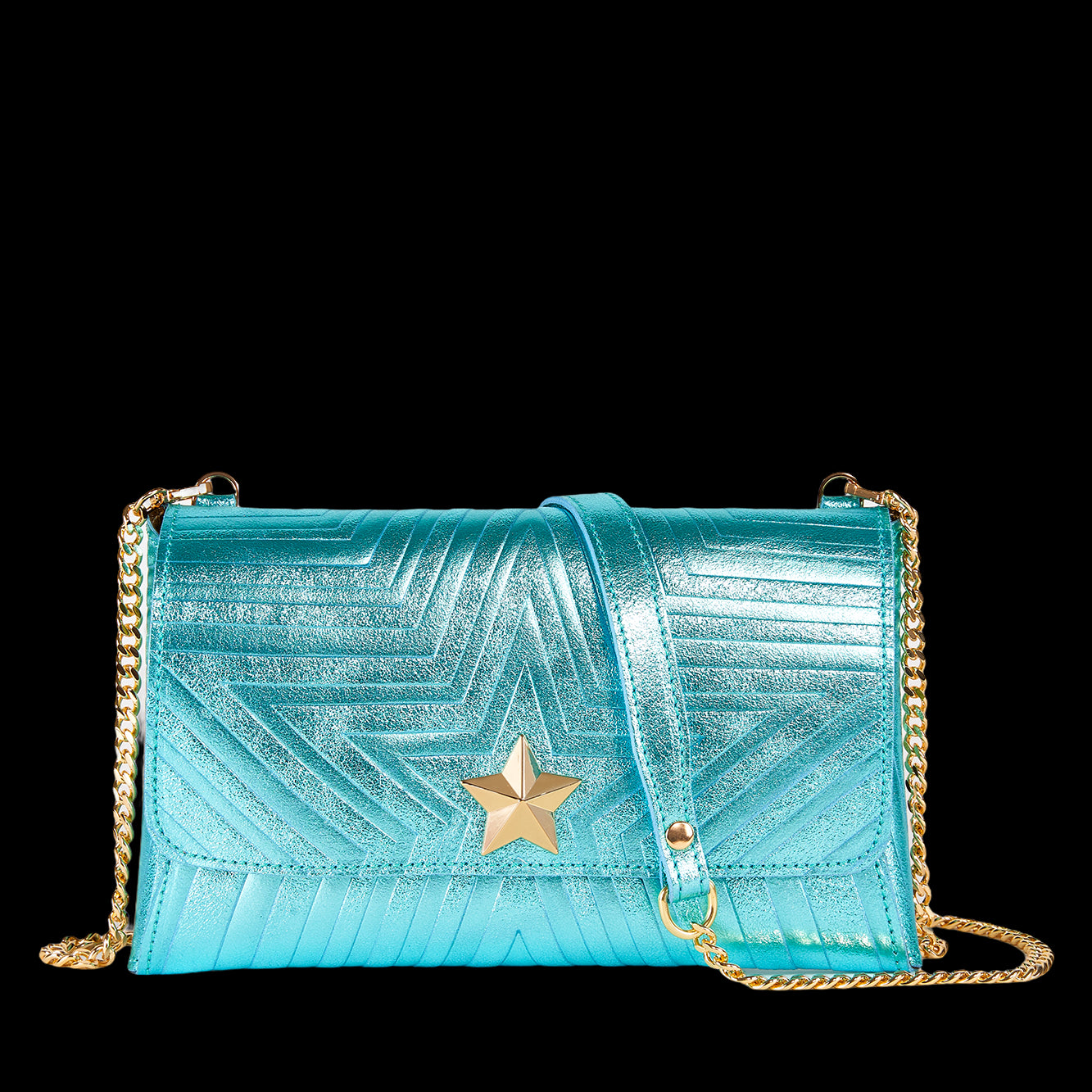 M Brc borsa modello pochette stellina laminato celeste