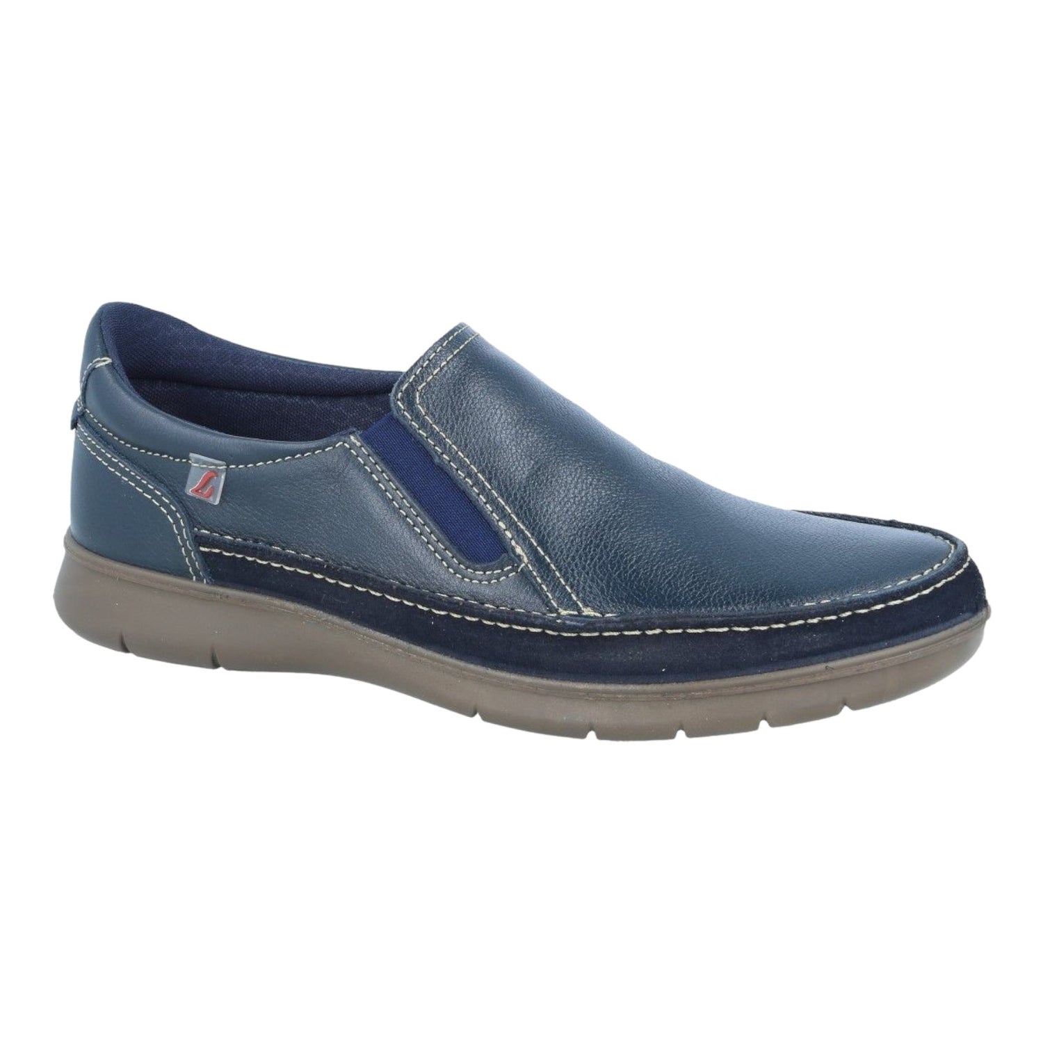 Luisetti Mocassino Uomo in Pelle Blu con Bordi Cuciti Beige