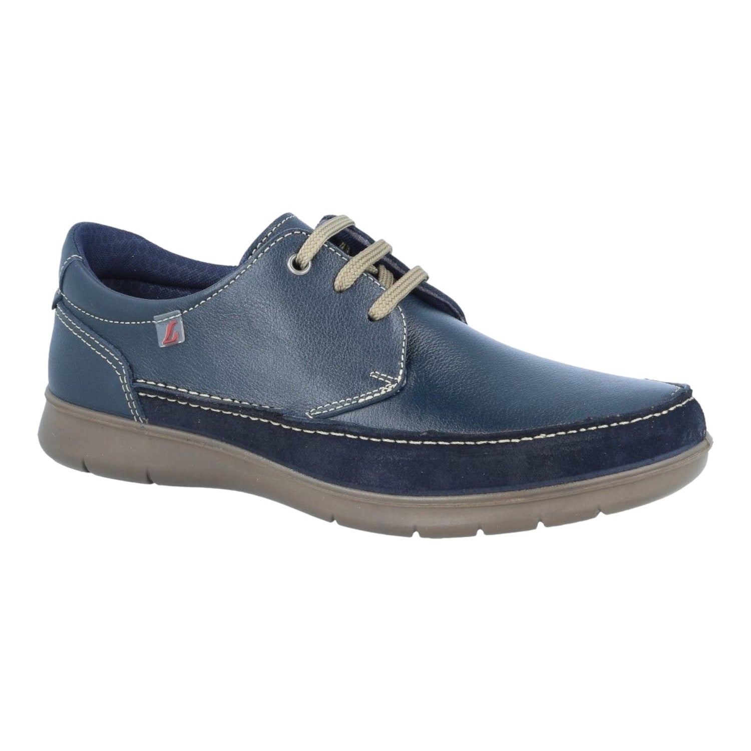 Luisetti Allacciato Uomo in Pelle Blu con Bordi Cuciti Beige