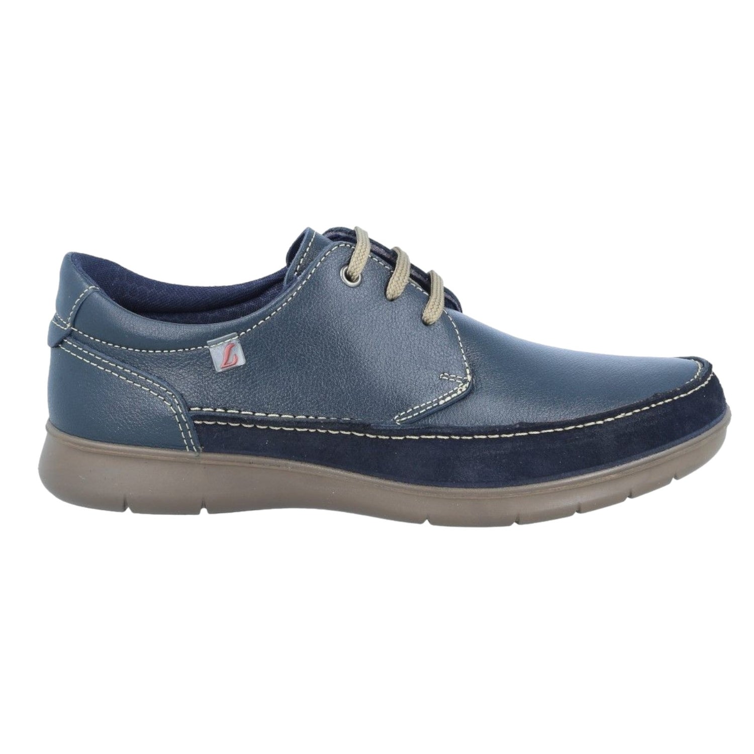 Luisetti Allacciato Uomo in Pelle Blu con Bordi Cuciti Beige