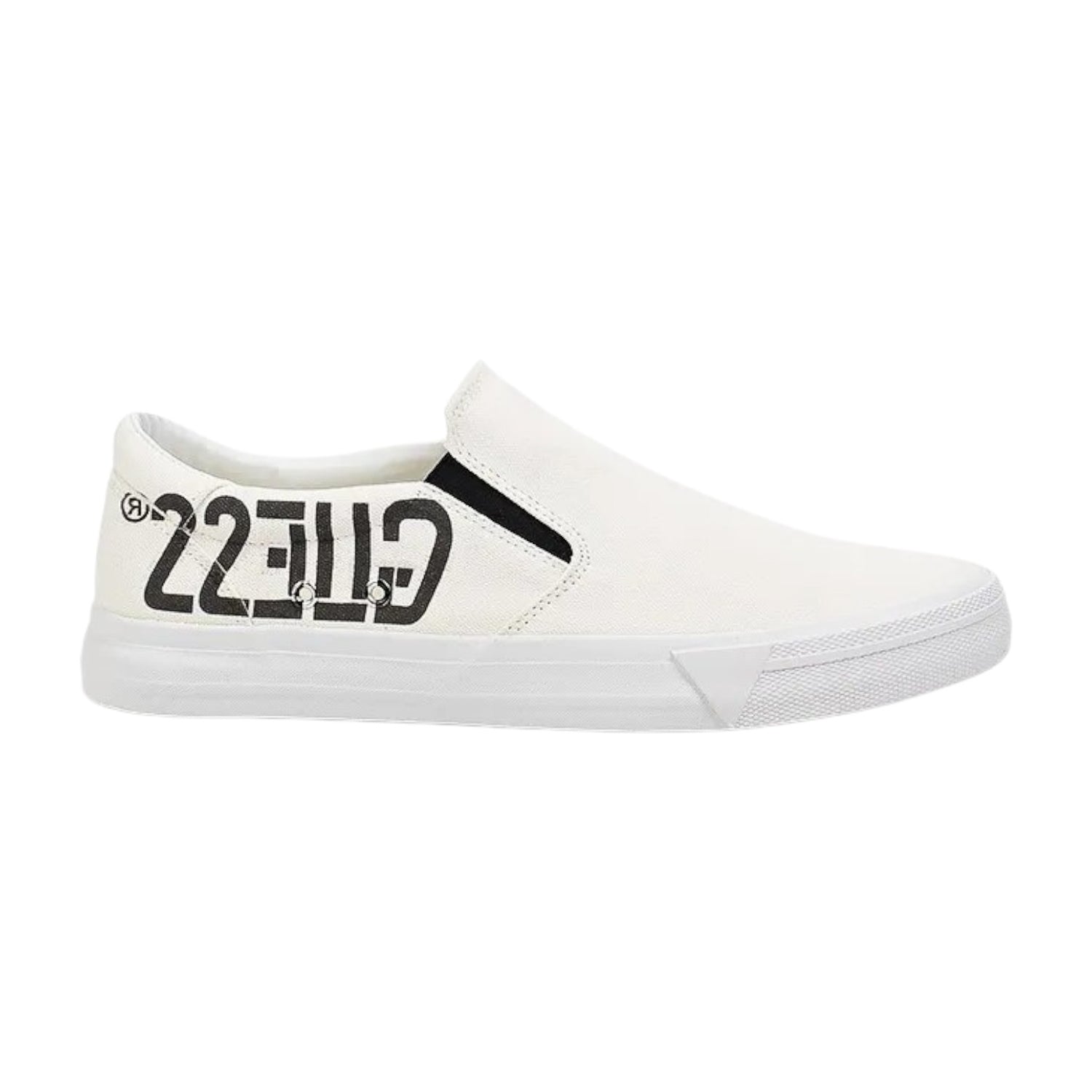 Guess slip-on bianco in tessuto con logo laterale