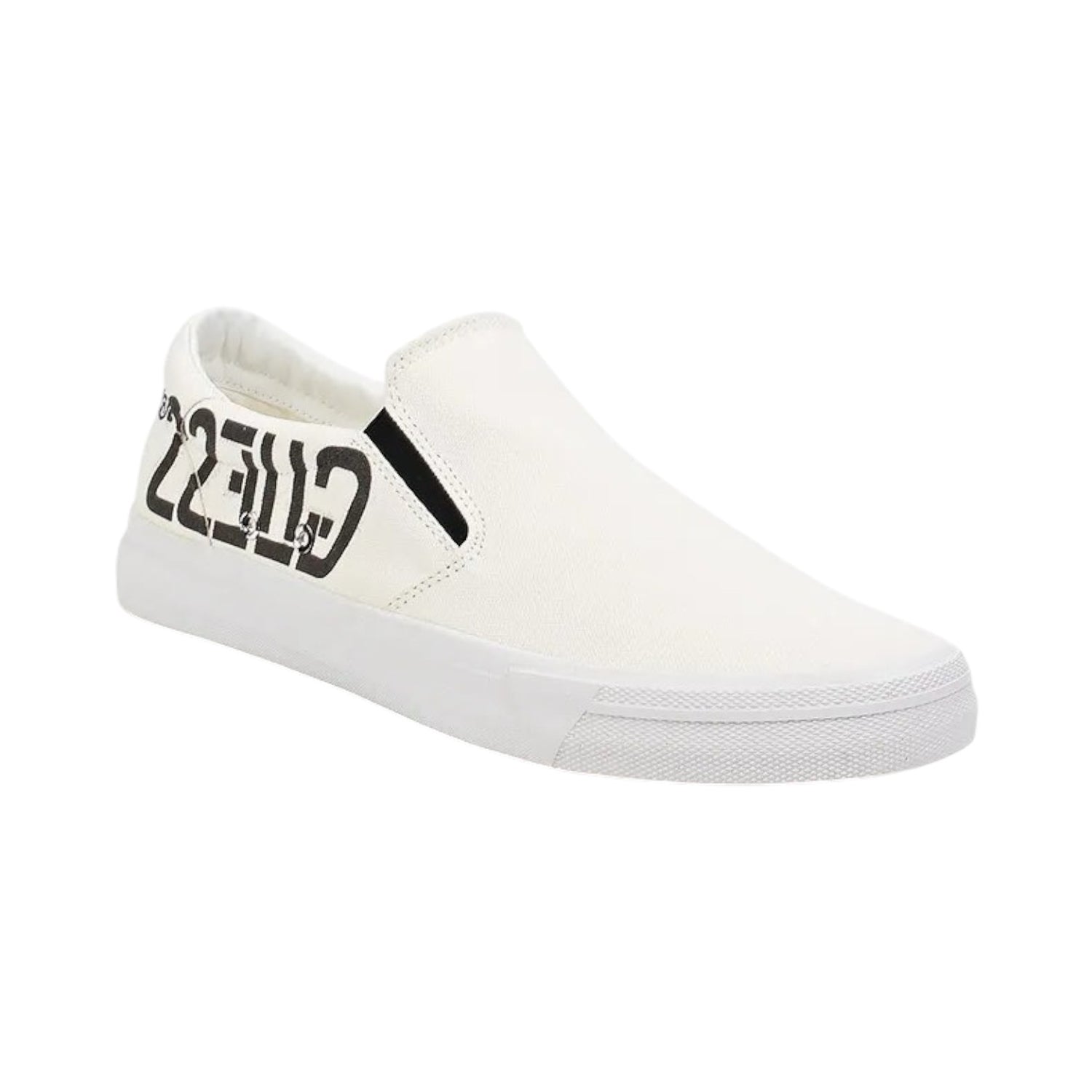 Guess slip-on bianco in tessuto con logo laterale