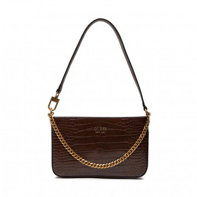 Guess mini borsa a spalla marrone con stampa cocco Katey Croc Mini Bags