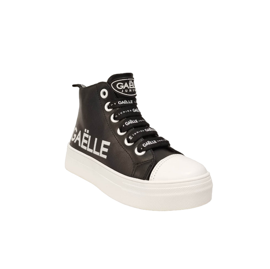 Gaelle Sneakers Alta Bambina in Ecopelle Nera con Logo Bianco
