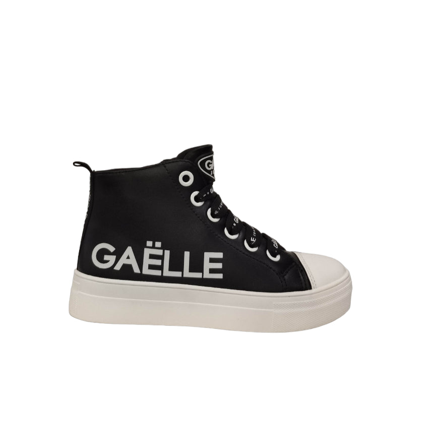 Gaelle Sneakers Alta Bambina in Ecopelle Nera con Logo Bianco