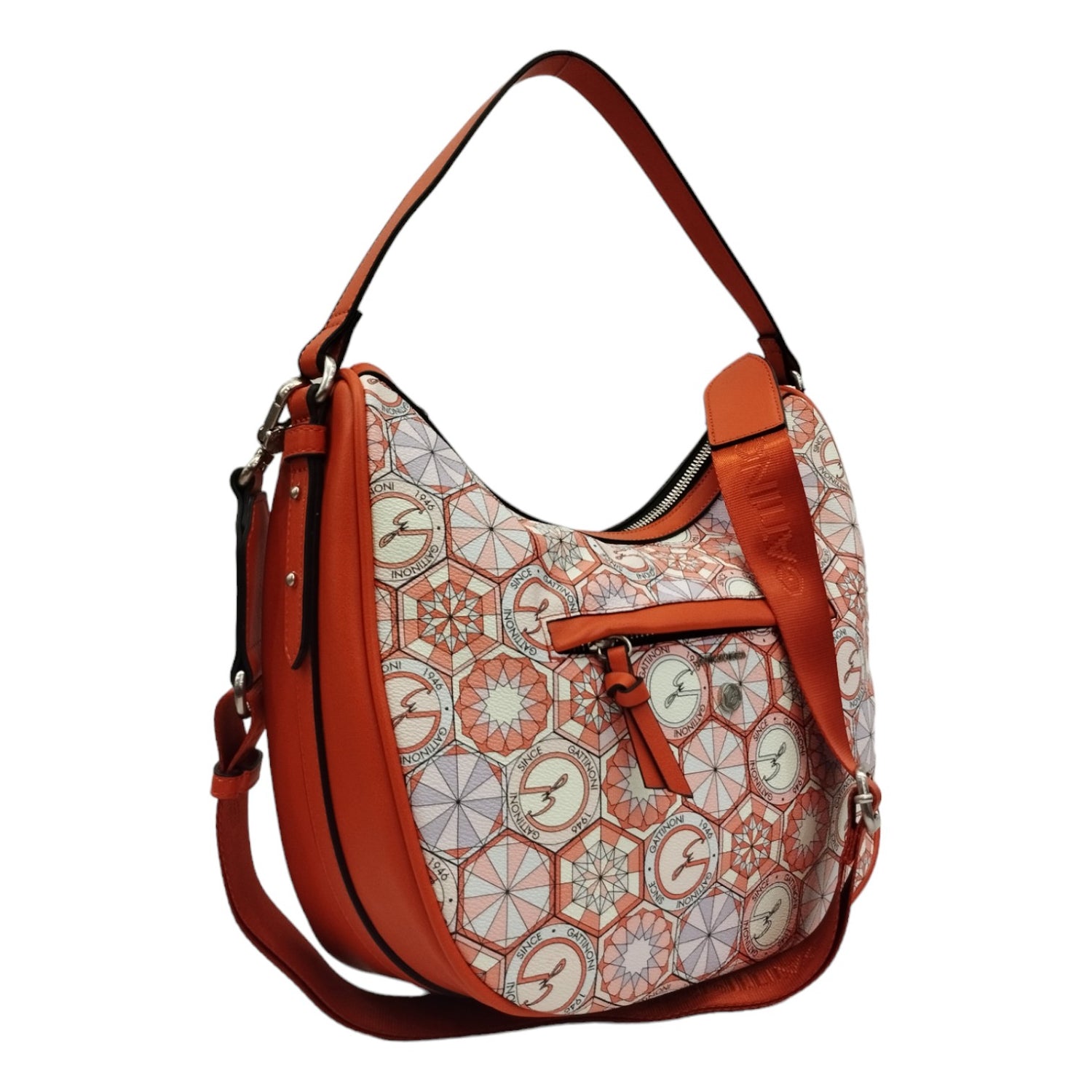 Gattinoni Borsa a Spalla Hobo Linea Teodosia Corallo con Tracolla Logo