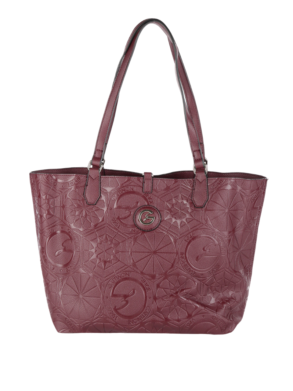 Gattinoni Roma Shopping Bag L Donna Reversibile Stampa Logo in Colore Bordeaux con Pochette Interna e con Tracolla