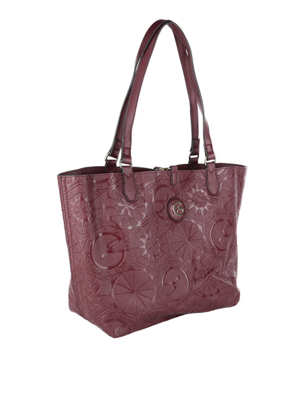Gattinoni Roma Shopping Bag L Donna Reversibile Stampa Logo in Colore Bordeaux con Pochette Interna e con Tracolla