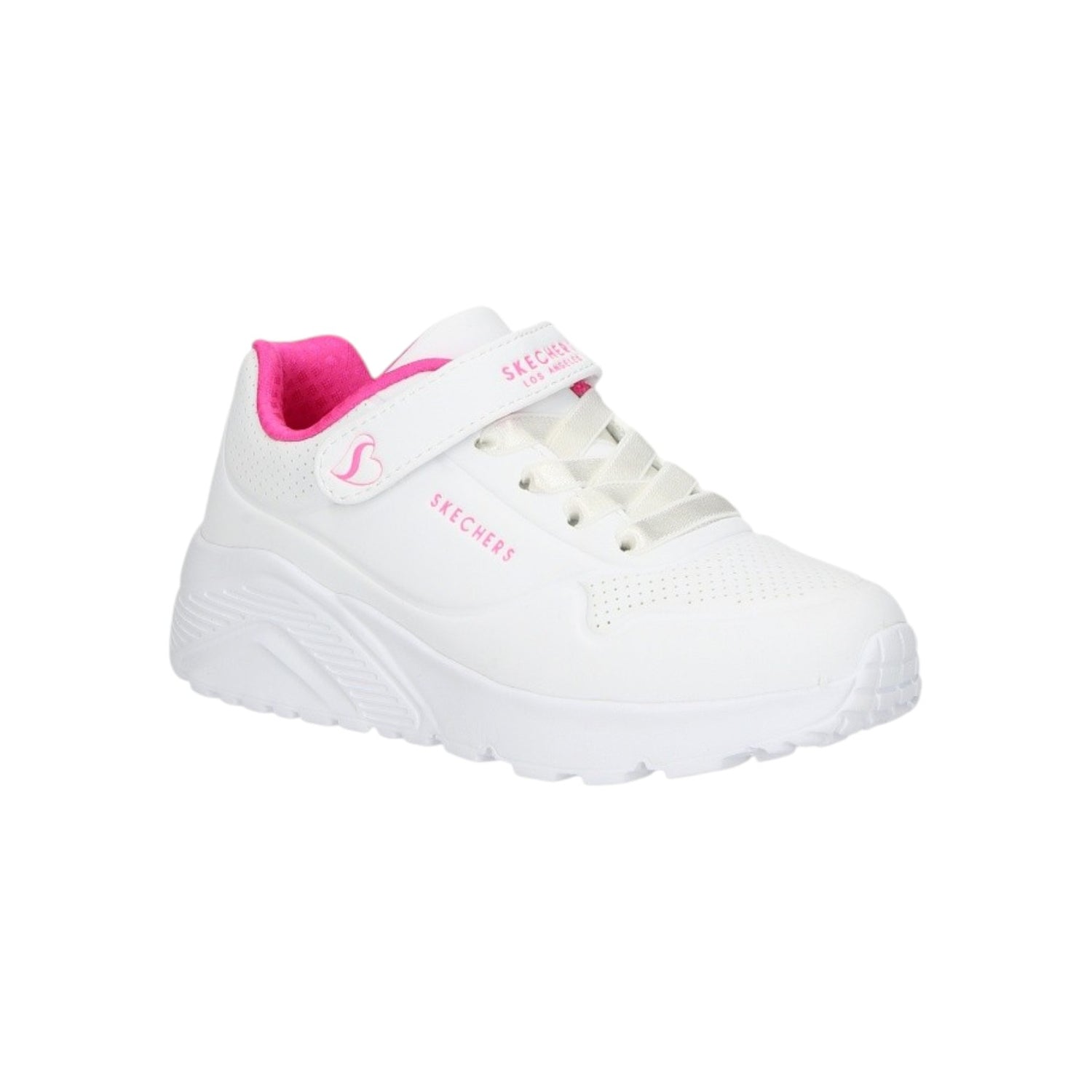 Skechers Sneakers Bambina in Ecopelle Bianca Uno Lite