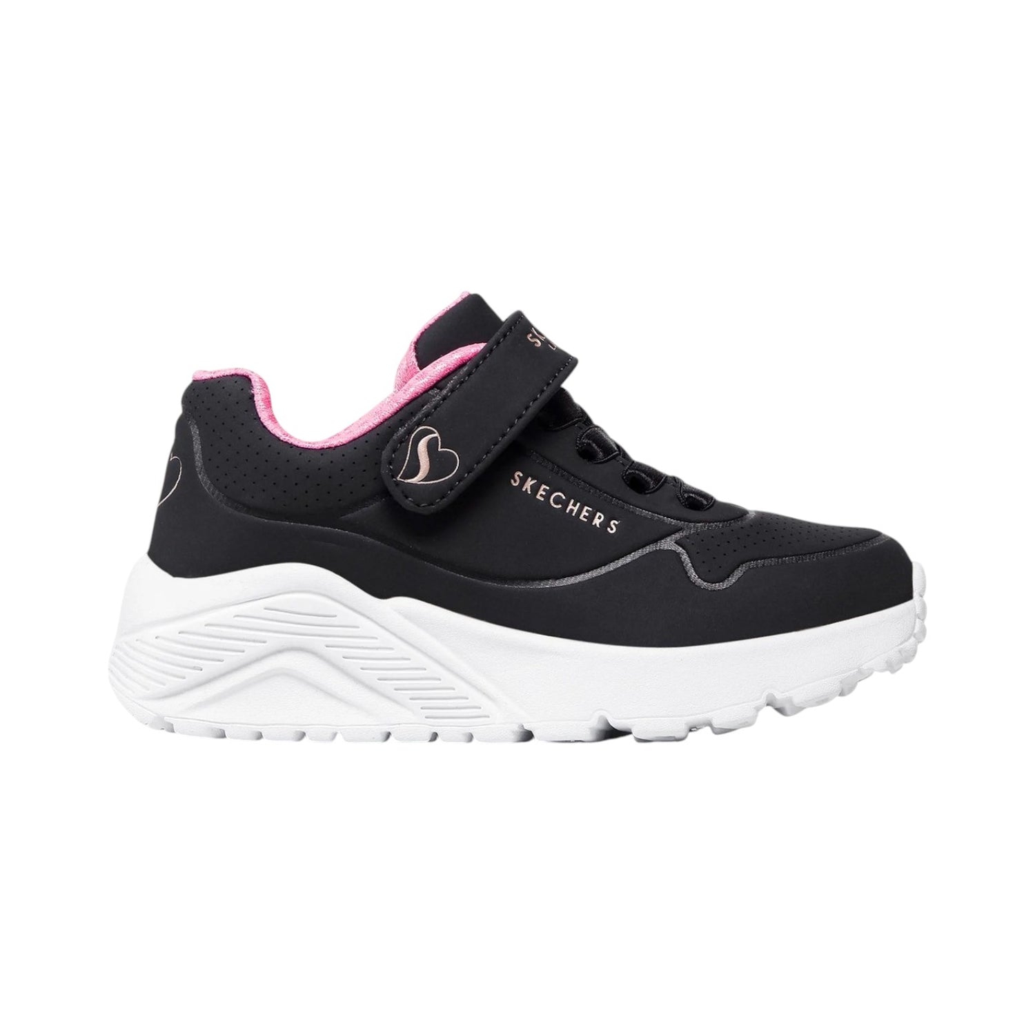 Skechers Sneakers Bambina in Ecopelle Nera Uno Lite