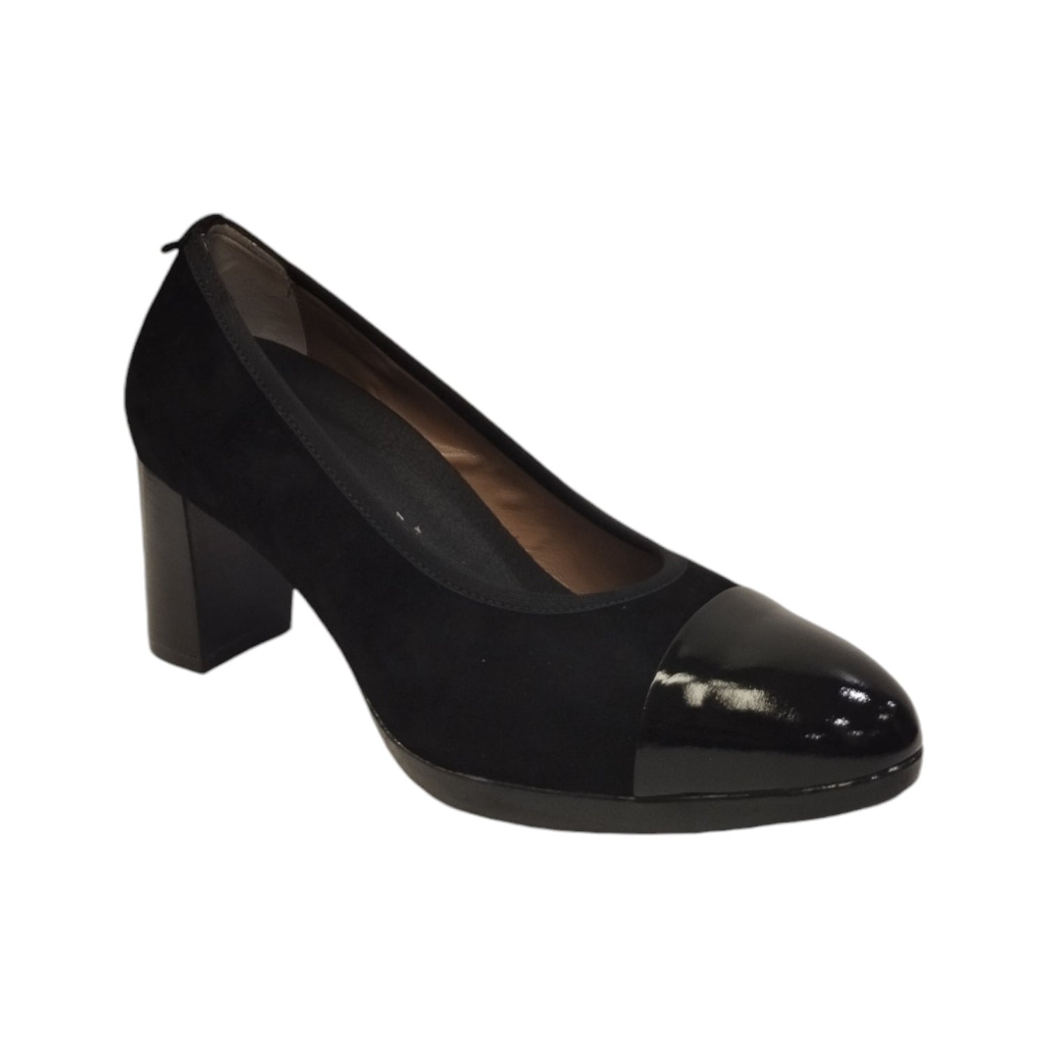 Melluso Décolletté Donna in Camoscio Nero con Punta Verniciata e Tacco Largo 70mm