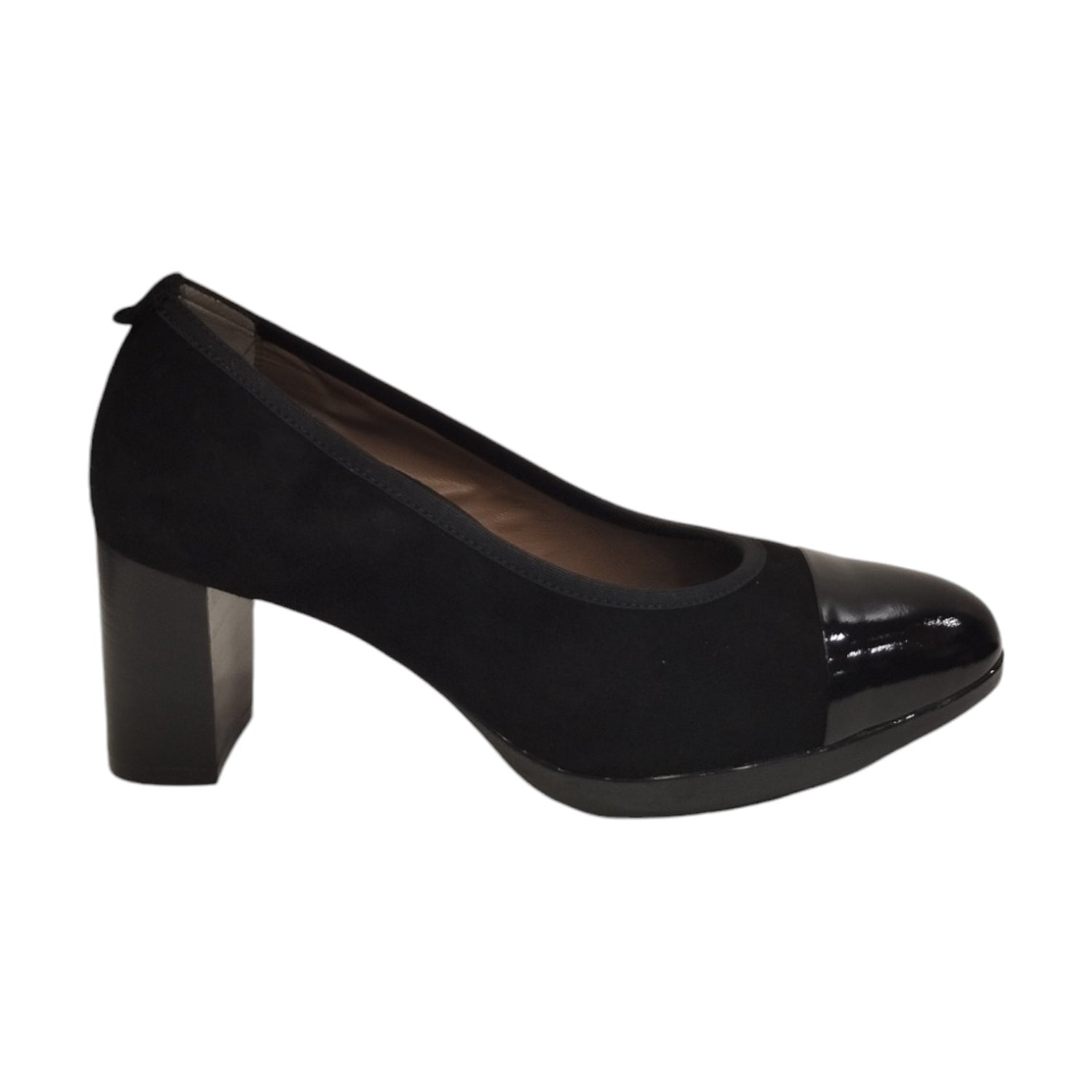 Melluso Décolletté Donna in Camoscio Nero con Punta Verniciata e Tacco Largo 70mm