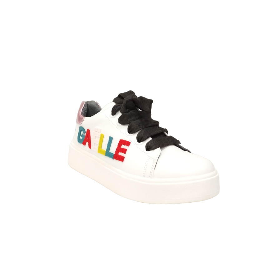 Gaelle Sneakers Bambina in Ecopelle Bianca Multi con Lacci Neri