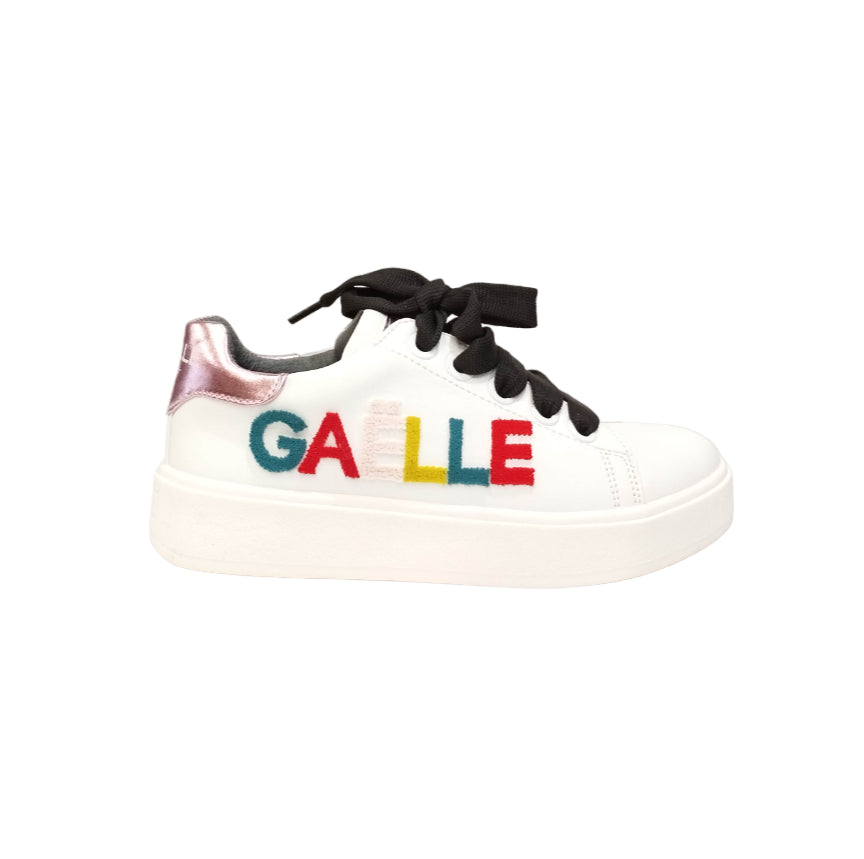 Gaelle Sneakers Bambina in Ecopelle Bianca Multi con Lacci Neri