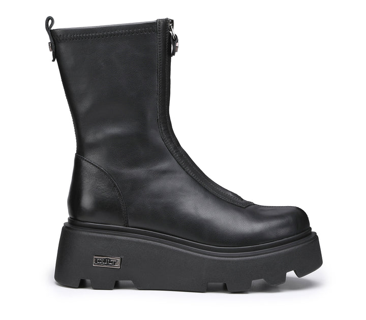Cult Stivaletto platform nero in pelle con zip frontale