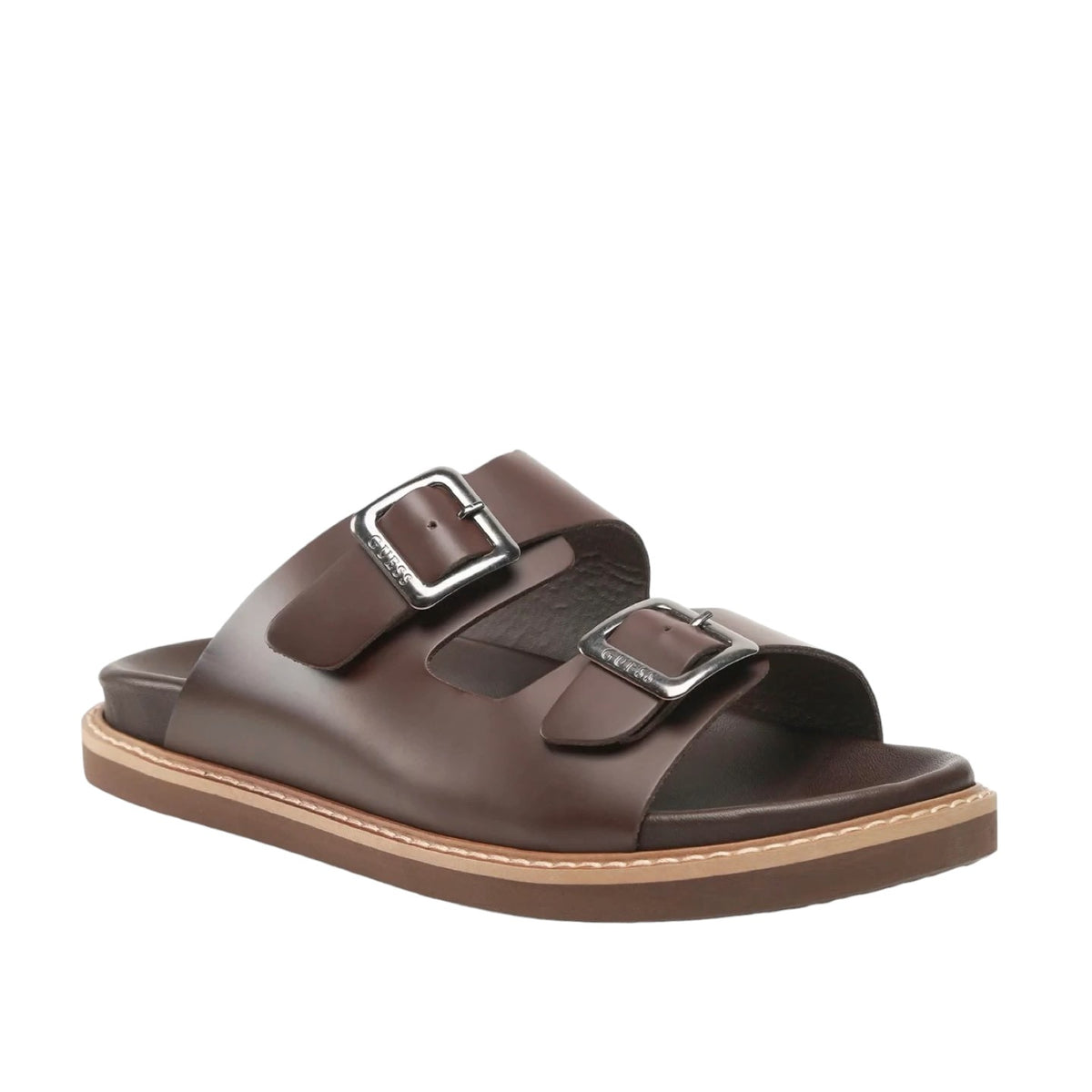 Guess Ciabatta 2 Fasce da Uomo Marrone in Pelle