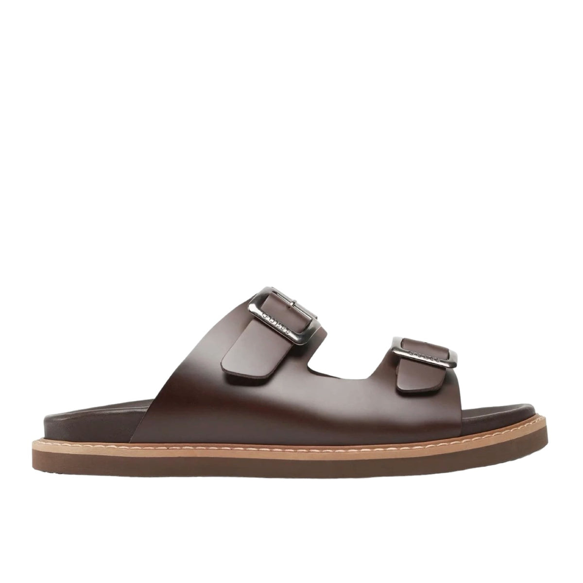 Guess Ciabatta 2 Fasce da Uomo Marrone in Pelle
