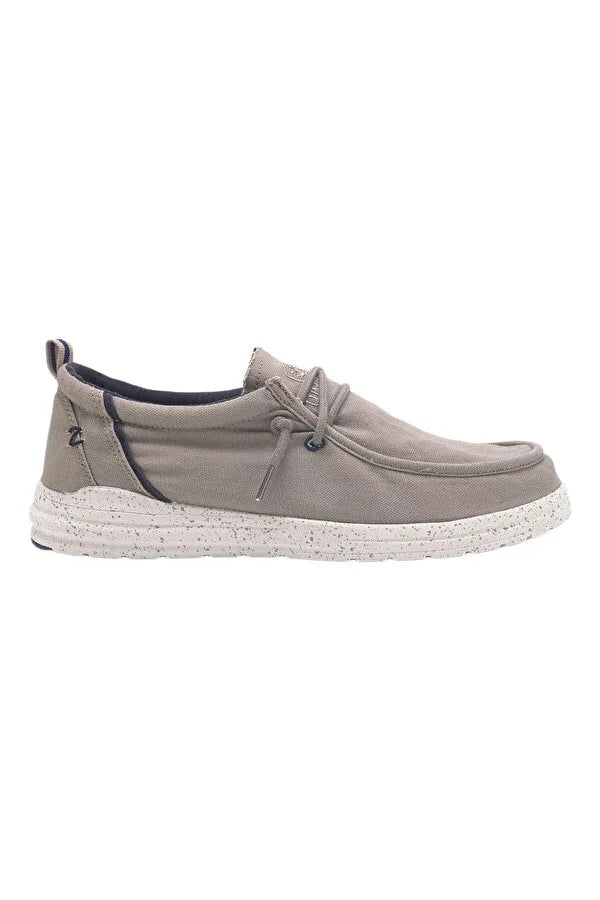 Lumberjack Mocassino Uomo in Tessuto Beige con Lacci Finti e Cuciture Blu