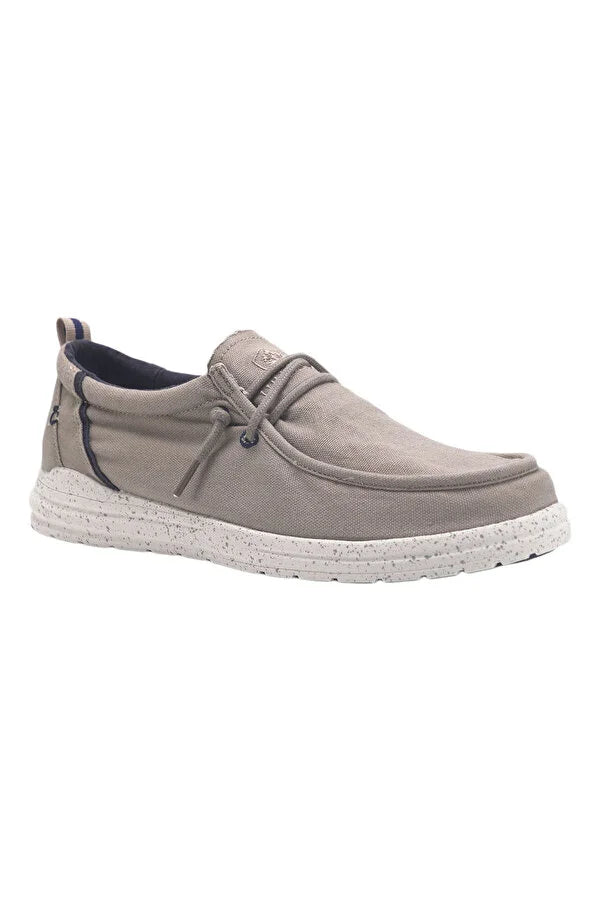 Lumberjack Mocassino Uomo in Tessuto Beige con Lacci Finti e Cuciture Blu