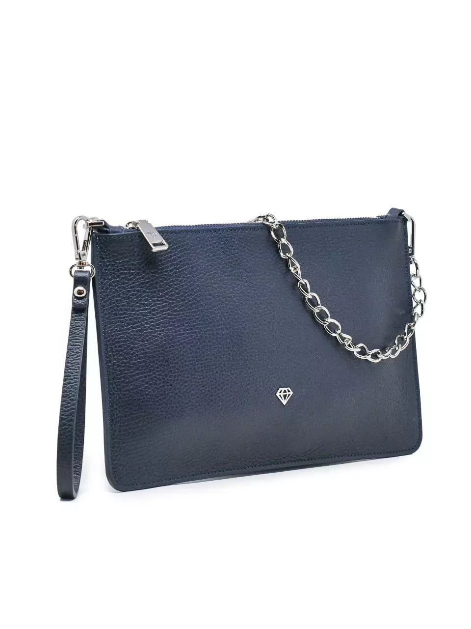 Caleidos Pochette Donna in Pelle Blu con Polsino e Catena Argento