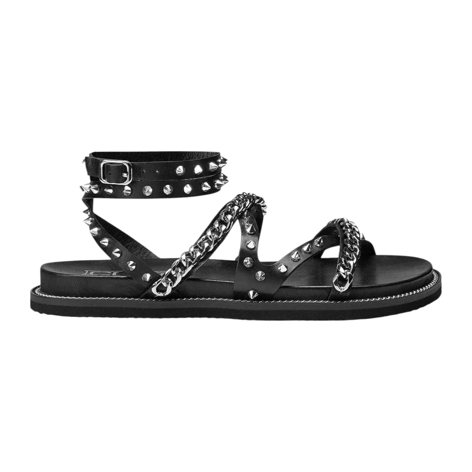 Cult Sandalo Nero con Borchie e Catene da Donna