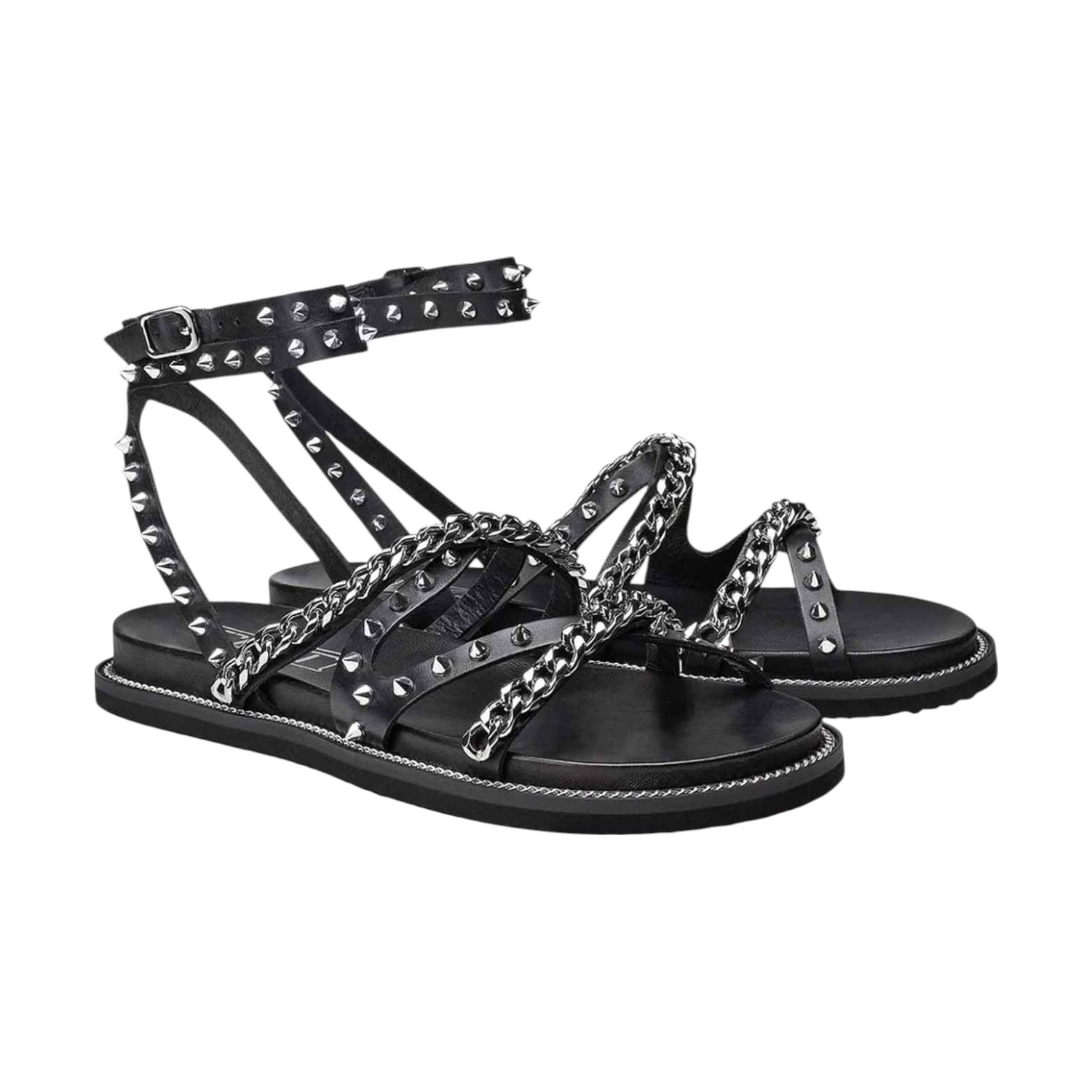 Cult Sandalo Nero con Borchie e Catene da Donna