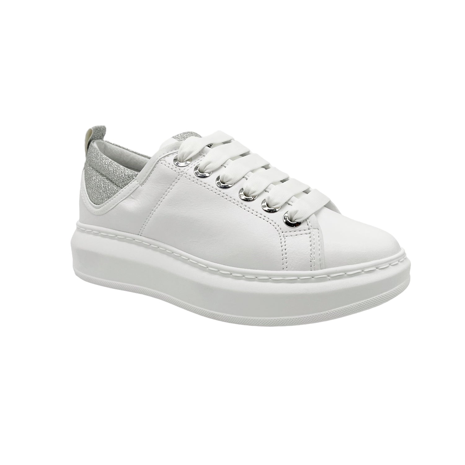 Uma Parker Sneakers bianca con tallone glitterato argento