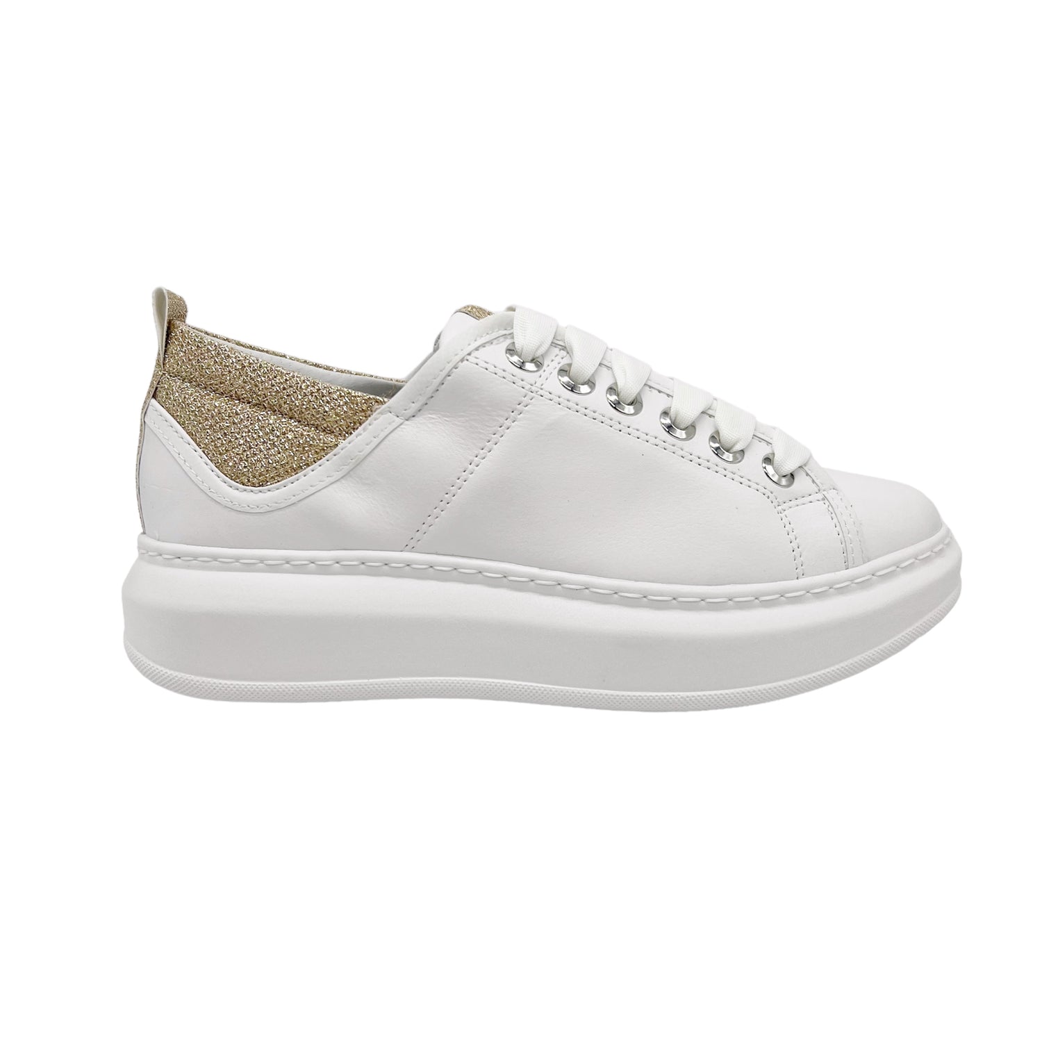 Uma Parker Sneakers bianca con tallone glitterato platino