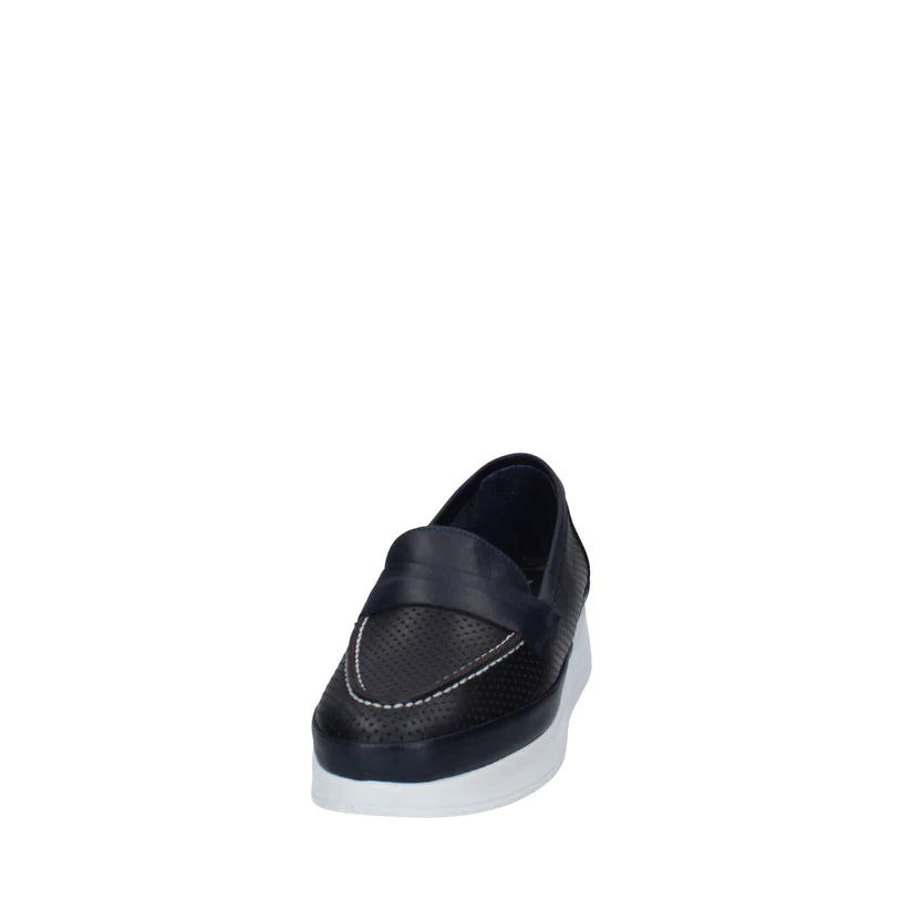 Melluso Mocassino Donna in Pelle Traforata Blu con Fondo Platform