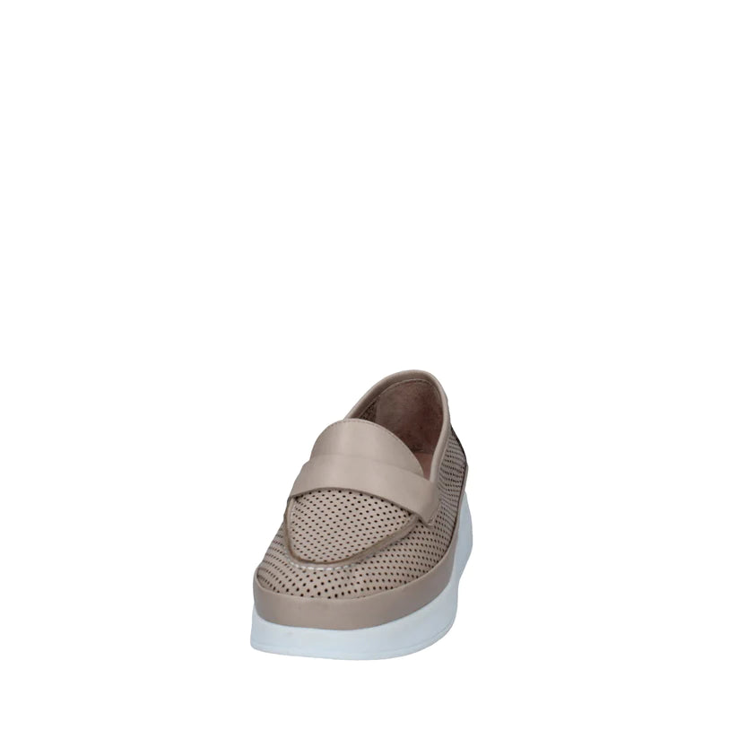 Melluso Mocassino Donna in Pelle Traforata Nudo con Fondo Platform