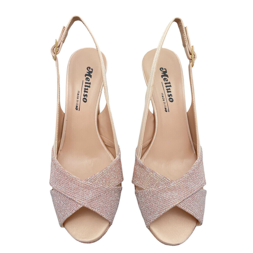 Melluso Sandalo Donna in Lurex Cipria con Plateau e Tacco 80mm