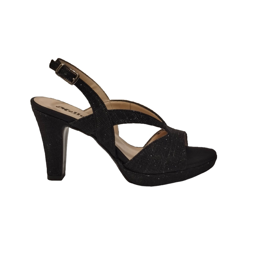 Melluso Sandalo Donna in Lurex Nero con Plateau e Tacco 80mm