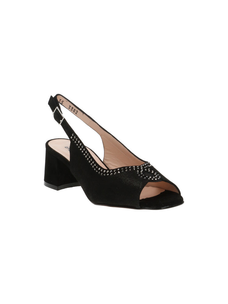 Melluso Spuntata Donna in Pelle Nera con Micro Strass e Tacco Largo 40mm