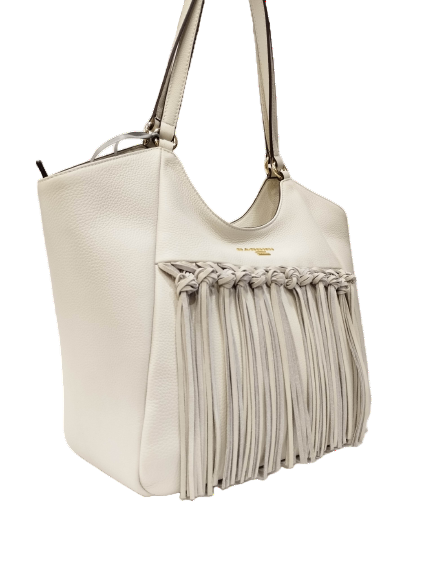 Nannini Firenze Borsa a Mano Donna in Pelle Bianca con Frange