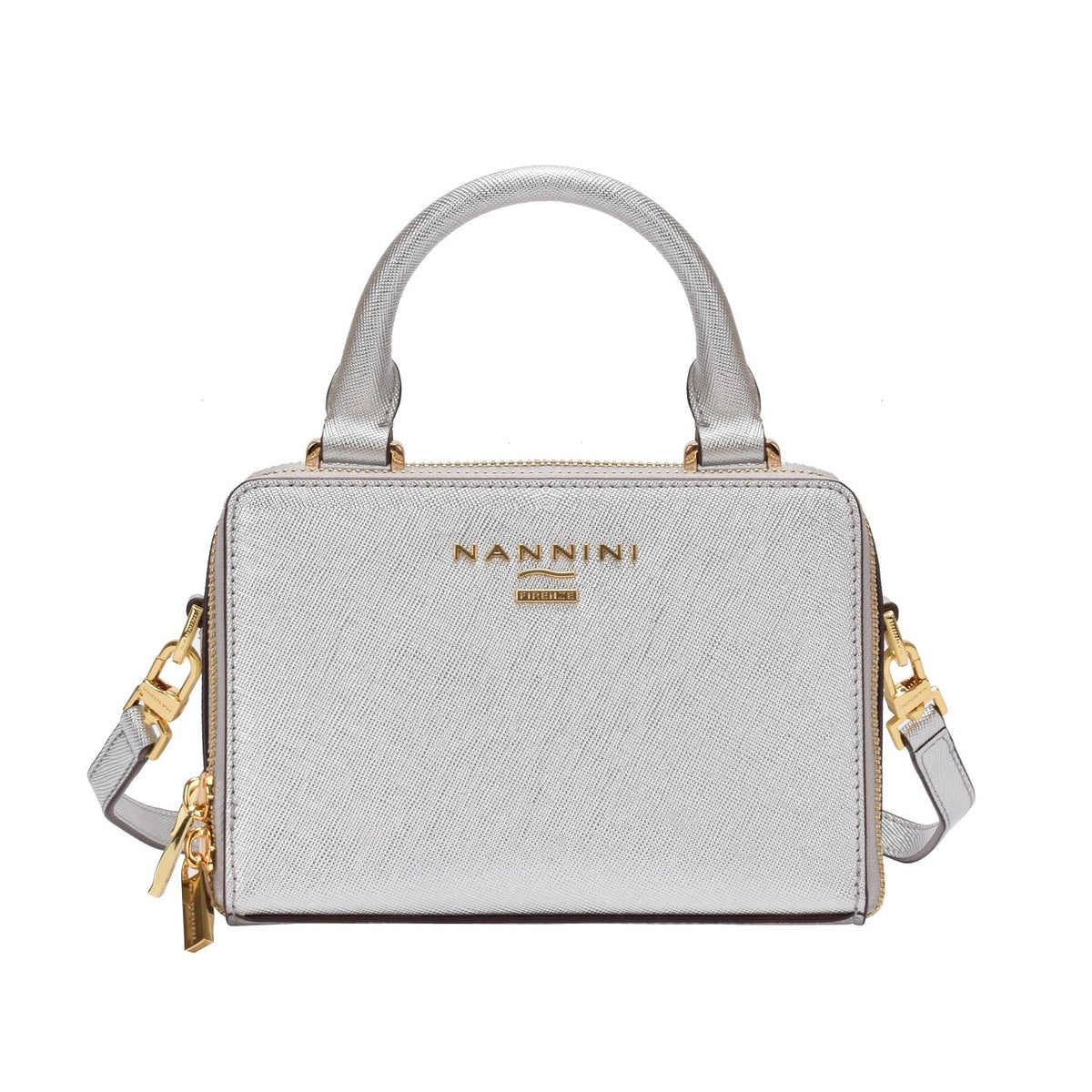 Nannini Firenze Borsa a Mano Flora Donna in Pelle Argento con Tracolla
