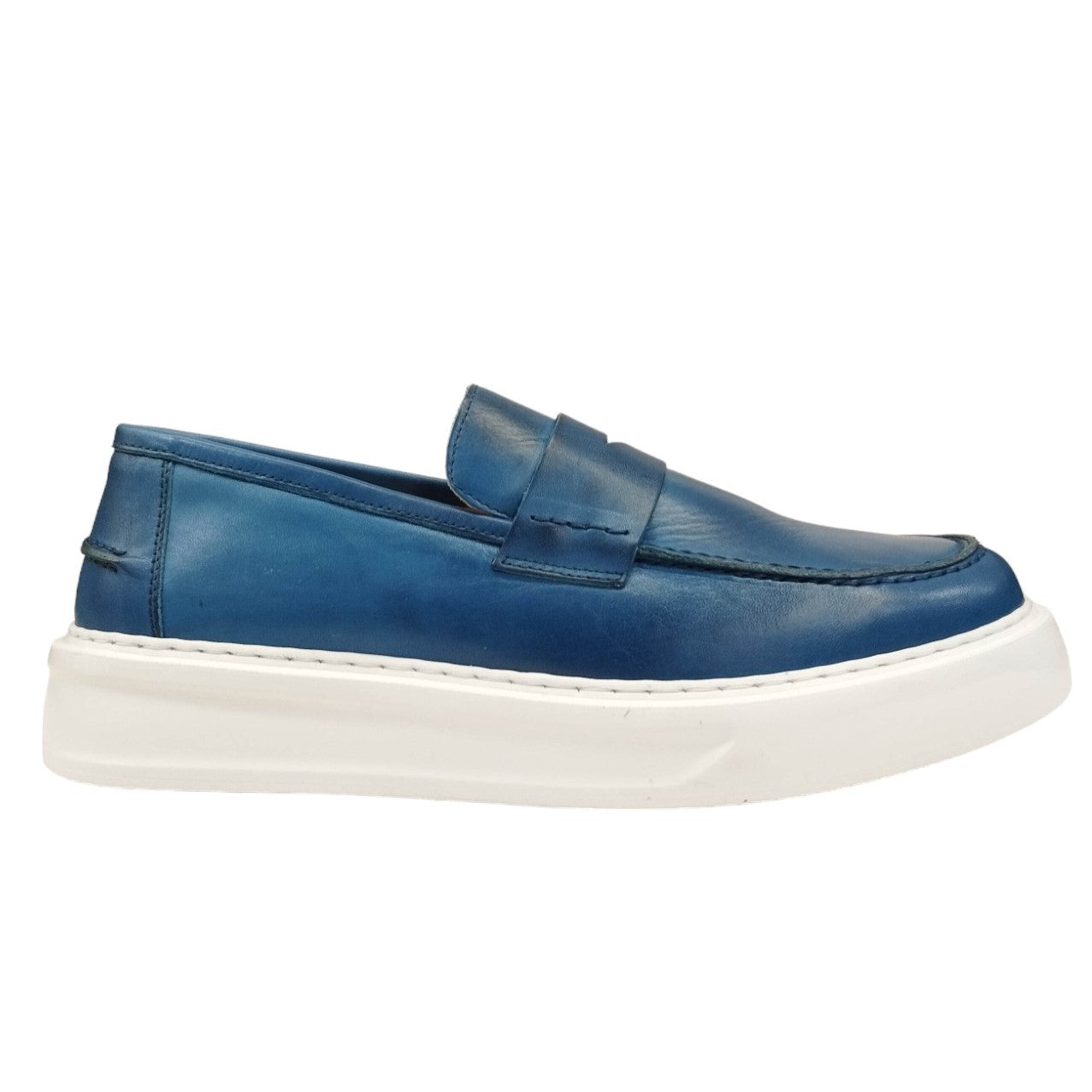 Exton Mocassino Uomo in Pelle Azzurra con Fondo Bianco